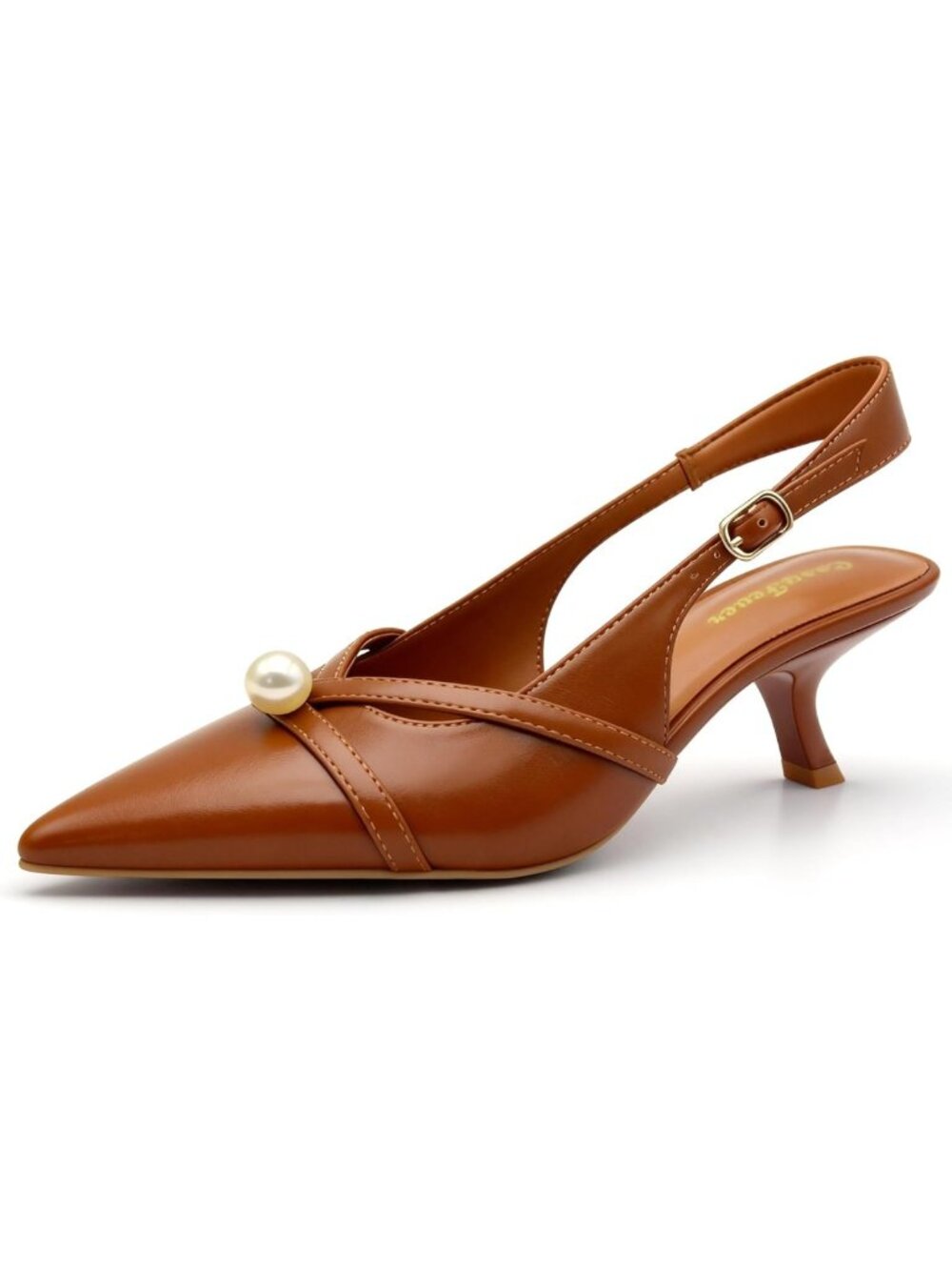 Chic Women's Slingback Kitten Heel Pumps with Pearl Cross Straps - Dressy Style